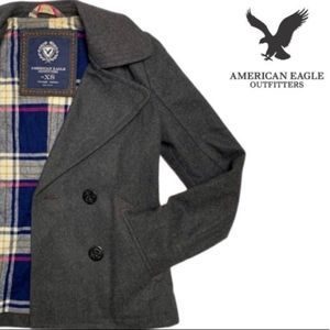 AEO Recycled Wool Blend Charcoal Gray Pea Coat
